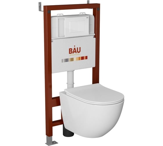 Комплект Bauedge BAU 6 в 1: инсталляция BAU PRO, унитаз подвесной безободковый Bau Dream PRO-2, сиденье быстросъемное микролифт, клавиша BAU Stil, белый глянец Q111300-NL0002-PRO-Q00001