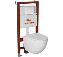 Комплект Bauedge BAU 6 в 1: инсталляция BAU PRO, унитаз подвесной безободковый Bau Dream PRO-2, сиденье быстросъемное микролифт, клавиша из стекла BAU Dream, белая Q111300-NL0002-PRO-Q00010