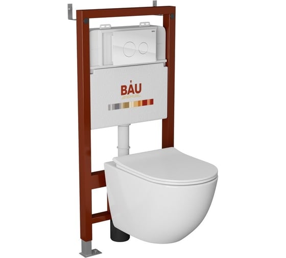 Комплект Bauedge BAU 6 в 1: инсталляция BAU PRO, унитаз подвесной безободковый Bau Dream PRO-2, сиденье быстросъемное микролифт, клавиша из стекла BAU Dream, белая Q111300-NL0002-PRO-Q00010 1