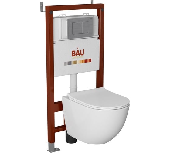 Комплект Bauedge BAU 6 в 1: инсталляция BAU PRO, унитаз подвесной безободковый Bau Dream PRO-2, сиденье быстросъемное микролифт, клавиша BAU Stil антивандальная, нержавеющая сталь Q111300-NL0002-PRO-Q00009