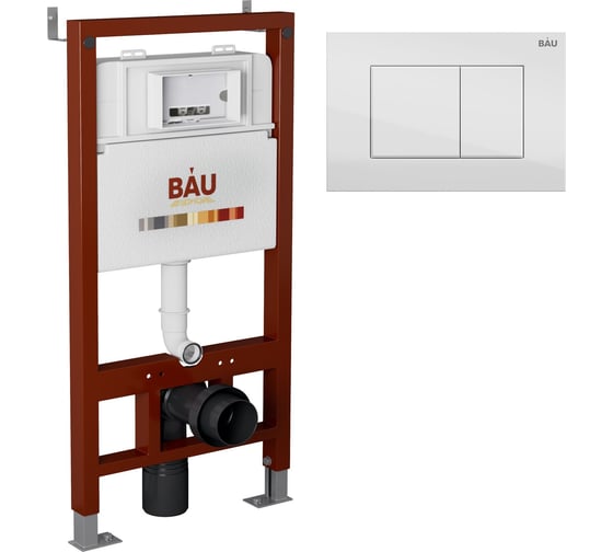 Комплект Bauedge BAU 6 в 1: инсталляция BAU PRO, унитаз подвесной торнадо Bau Dream Hurricane-3, сиденье дюропласт микролифт, клавиша BAU Stil, белый глянец Q111300-BL0001-HQ3-Q00001 1