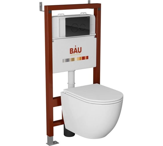 Комплект Bauedge BAU 6 в 1: инсталляция BAU PRO, унитаз подвесной торнадо Bau Dream Hurricane-2, сиденье дюропласт микролифт, клавиша из стекла BAU Dream, черная Q111300-BL0001-HQ2-Q00011 1