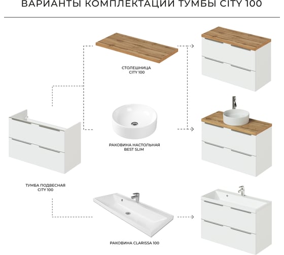 Тумба с раковиной ИТАНА подвесная city 100 1002x452x648 белый глянец 4657792959625