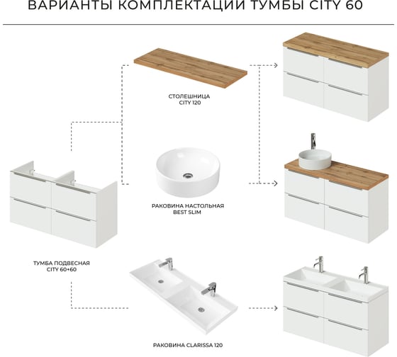 Тумба с раковиной ИТАНА подвесная city 60 600x447x645 белый глянец 4657792959601