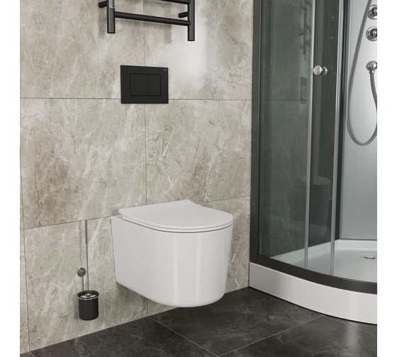 Комплект Bauedge BAU 6 в 1: инсталляция BAU PRO, унитаз подвесной безободковый Bau Hotel PRO, сиденье быстросъемное микролифт, клавиша BAU Stil, черный матовый Q111300-NM0003-PRO-Q00003