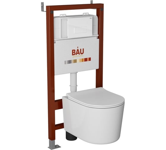 Комплект Bauedge BAU 6 в 1: инсталляция BAU PRO, унитаз подвесной безободковый Bau Hotel PRO, сиденье быстросъемное микролифт, клавиша BAU Hotel, белый глянец Q111300-NM0003-PRO-Q00006