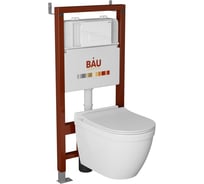 Комплект Bauedge BAU 6 в 1: инсталляция BAU PRO, унитаз подвесной безободковый Bau Mif PRO, сиденье быстросъемное микролифт, клавиша BAU Hotel, белый глянец Q111300-NT0002-PRO-Q00006