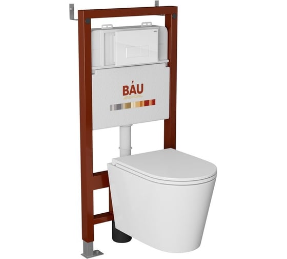 Комплект Bauedge BAU 6 в 1: инсталляция BAU PRO, унитаз подвесной торнадо Bau Nimb Hurricane-3, сиденье дюропласт микролифт, клавиша BAU Hotel, белый глянец Q111300-BK0001-HQ3-Q00006