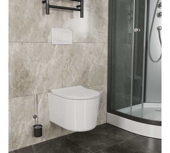Комплект Bauedge BAU 6 в 1: инсталляция BAU PRO, унитаз подвесной безободковый Bau Hotel PRO, сиденье быстросъемное микролифт, клавиша BAU Stil, белый глянец Q111300-NM0003-PRO-Q00001