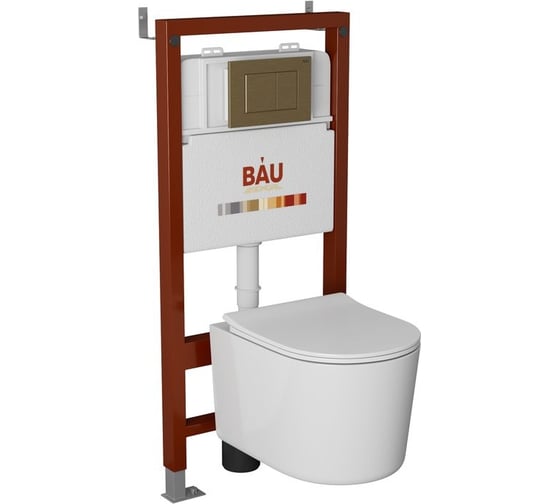 Комплект Bauedge BAU 6 в 1: инсталляция BAU PRO, унитаз подвесной безободковый Bau Hotel PRO, сиденье быстросъемное микролифт, клавиша BAU Stil, бронза Q111300-NM0003-PRO-Q00012
