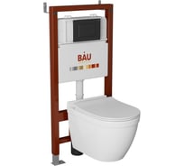 Комплект Bauedge BAU 6 в 1: инсталляция BAU PRO, унитаз подвесной безободковый Bau Mif PRO, сиденье быстросъемное микролифт, клавиша BAU Stil, черный матовый Q111300-NT0002-PRO-Q00003