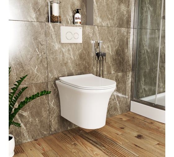 Комплект Bauedge Bau 6 в 1: инсталляция Delice с клавишей Oreol, унитаз безободковый Bau Spectrum PRO, сиденье быстросъемное микролифт NP0001-PRO-DLR_000003