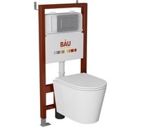Комплект Bauedge BAU 6 в 1: инсталляция BAU PRO, унитаз подвесной торнадо Bau Nimb Hurricane-2, сиденье дюропласт микролифт, клавиша BAU Stil антивандальная, нержавеющая сталь Q111300-BK0001-HQ2-Q00009