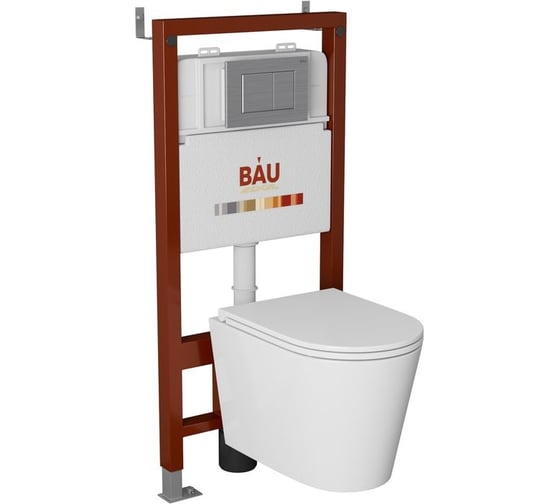 Комплект Bauedge BAU 6 в 1: инсталляция BAU PRO, унитаз подвесной торнадо Bau Nimb Hurricane-2, сиденье дюропласт микролифт, клавиша BAU Stil антивандальная, нержавеющая сталь Q111300-BK0001-HQ2-Q00009