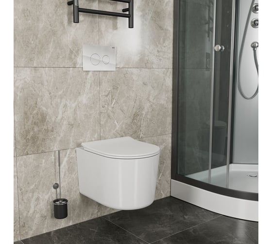 Комплект Bauedge BAU 6 в 1: инсталляция BAU PRO, унитаз подвесной безободковый Bau Hotel PRO, сиденье быстросъемное микролифт, клавиша из стекла BAU Dream, белая Q111300-NM0003-PRO-Q00010
