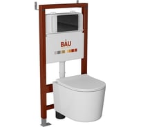 Комплект Bauedge BAU 6 в 1: инсталляция BAU PRO, унитаз подвесной безободковый Bau Hotel PRO, сиденье быстросъемное микролифт, клавиша из стекла BAU Dream, черная Q111300-NM0003-PRO-Q00011