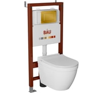 Комплект Bauedge BAU 6 в 1: инсталляция BAU PRO, унитаз подвесной безободковый Bau Mif PRO, сиденье быстросъемное микролифт, клавиша BAU Stil, золото Q111300-NT0002-PRO-Q00013