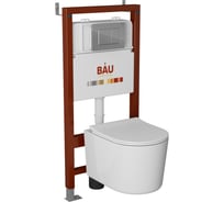 Комплект Bauedge BAU 6 в 1: инсталляция BAU PRO, унитаз подвесной безободковый Bau Hotel PRO, сиденье быстросъемное микролифт, клавиша BAU Stil, хром Q111300-NM0003-PRO-Q00002