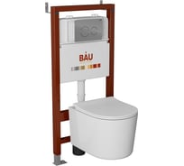Комплект Bauedge BAU 6 в 1: инсталляция BAU PRO, унитаз подвесной безободковый Bau Hotel PRO, сиденье быстросъемное микролифт, клавиша BAU Dream, хром Q111300-NM0003-PRO-Q00004