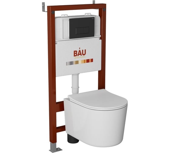 Комплект Bauedge BAU 6 в 1: инсталляция BAU PRO, унитаз подвесной безободковый Bau Hotel PRO, сиденье быстросъемное микролифт, клавиша BAU Hotel, черный матовый Q111300-NM0003-PRO-Q00008 1