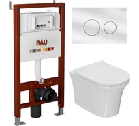 Комплект Bauedge BAU 6 в 1: инсталляция BAU PRO, унитаз подвесной безободковый Bau Spectrum PRO, сиденье быстросъемное микролифт, клавиша из стекла BAU Dream, белая Q111300-NP0001-PRO-Q00010