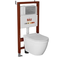 Комплект Bauedge BAU 6 в 1: инсталляция BAU PRO, унитаз подвесной безободковый Bau Mif PRO, сиденье быстросъемное микролифт, клавиша BAU Dream, хром Q111300-NT0002-PRO-Q00004