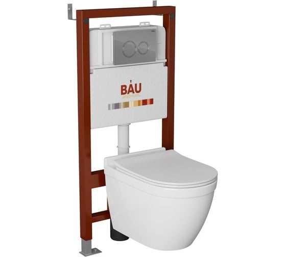 Комплект Bauedge BAU 6 в 1: инсталляция BAU PRO, унитаз подвесной безободковый Bau Mif PRO, сиденье быстросъемное микролифт, клавиша BAU Dream, хром Q111300-NT0002-PRO-Q00004
