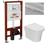 Комплект Bauedge BAU 6 в 1: инсталляция BAU PRO, унитаз подвесной безободковый Bau Spectrum PRO, сиденье быстросъемное микролифт, клавиша BAU Dream, хром Q111300-NP0001-PRO-Q00004