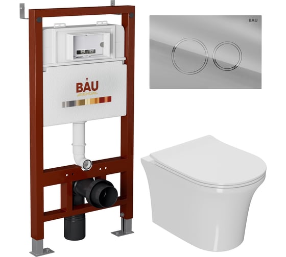 Комплект Bauedge BAU 6 в 1: инсталляция BAU PRO, унитаз подвесной безободковый Bau Spectrum PRO, сиденье быстросъемное микролифт, клавиша BAU Dream, хром Q111300-NP0001-PRO-Q00004 1