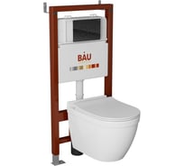 Комплект Bauedge BAU 6 в 1: инсталляция BAU PRO, унитаз подвесной безободковый Bau Mif PRO, сиденье быстросъемное микролифт, клавиша из стекла BAU Dream, черная Q111300-NT0002-PRO-Q00011