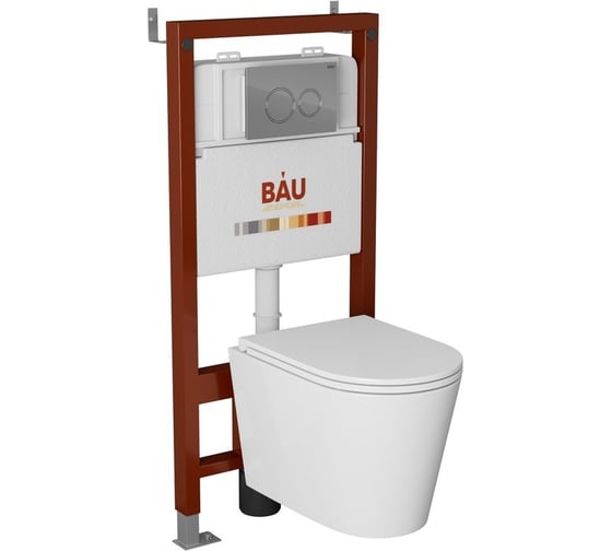 Комплект Bauedge BAU 6 в 1: инсталляция BAU PRO, унитаз подвесной торнадо Bau Nimb Hurricane-3, сиденье дюропласт микролифт, клавиша BAU Dream, хром Q111300-BK0001-HQ3-Q00004 1