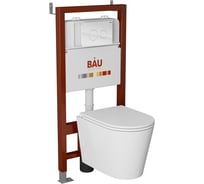 Комплект Bauedge BAU 6 в 1: инсталляция BAU PRO, унитаз подвесной торнадо Bau Nimb Hurricane-2, сиденье дюропласт микролифт, клавиша из стекла BAU Dream, белая Q111300-BK0001-HQ2-Q00010