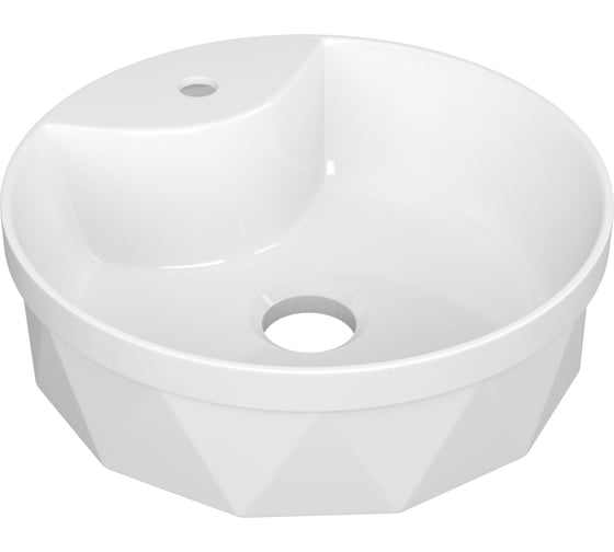 Круглая накладная раковина Bauedge BAU Element Cristal D40, с отверстием под смеситель, белая NS0006 1