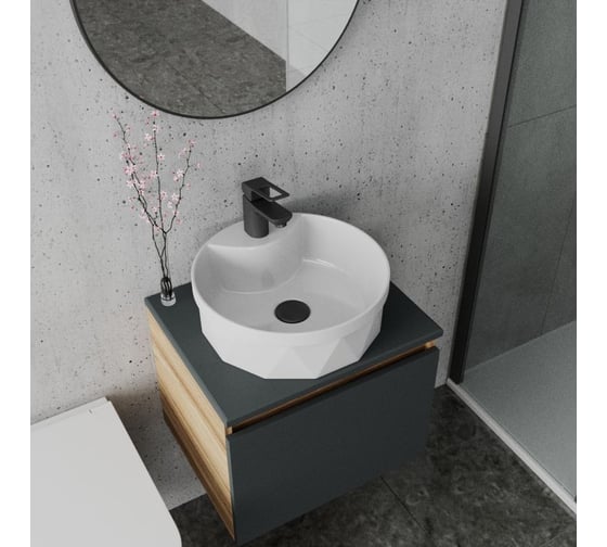 Круглая накладная раковина Bauedge BAU Element Cristal D40, с отверстием под смеситель, белая NS0006