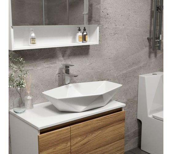 Накладная раковина на столешницу Bauedge BAU Crystal 64x40, белая NRC0011