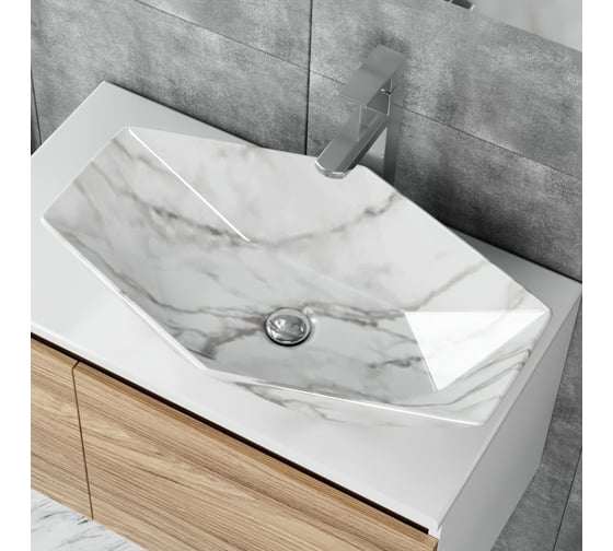 Накладная раковина на столешницу Bauedge BAU Crystal 64x40, мрамор NRC0011-MAR