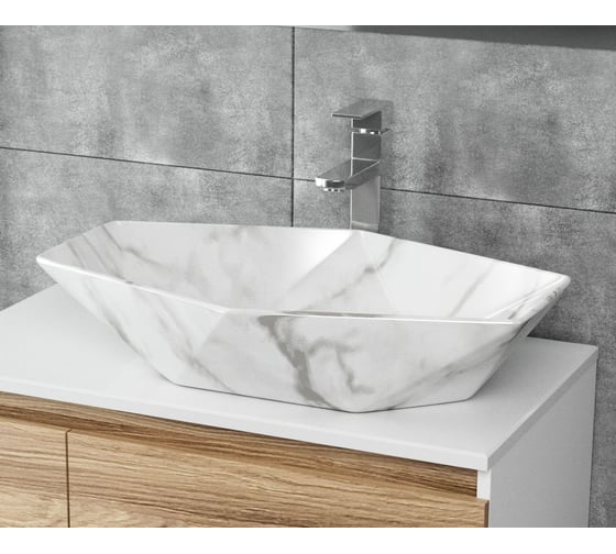 Накладная раковина на столешницу Bauedge BAU Crystal 64x40, мрамор NRC0011-MAR