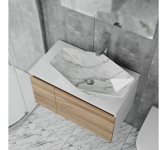 Накладная раковина на столешницу Bauedge BAU Crystal 64x40, мрамор NRC0011-MAR