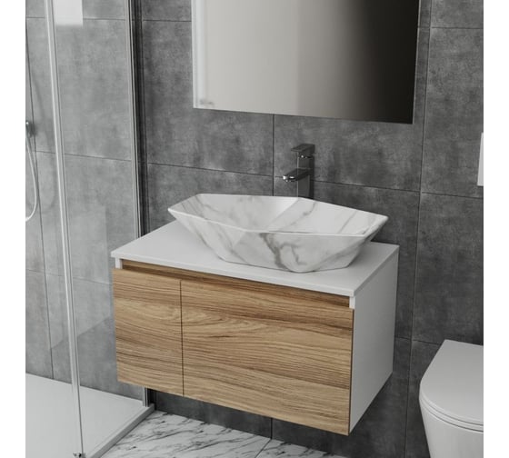 Накладная раковина на столешницу Bauedge BAU Crystal 64x40, мрамор NRC0011-MAR
