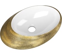 Овальная накладная раковина Bauedge BAU Nimb Gold 52x38, на столешницу, санфарфор, белая/брашированое золото SN1005G