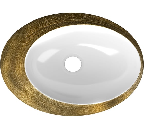 Овальная накладная раковина Bauedge BAU Nimb Gold 52x38, на столешницу, санфарфор, белая/брашированое золото SN1005G
