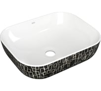 Прямоугольная накладная раковина Bauedge BAU Stil 50x40, белая/черная с орнаментом NQ0002