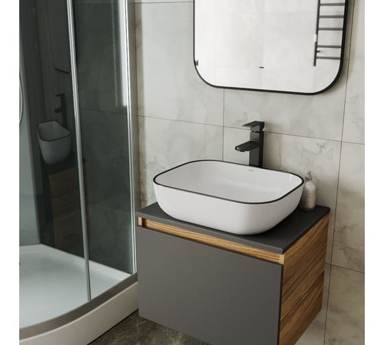 Прямоугольная накладная раковина Bauedge BAU Stil 50x40, белая, черный кант NQ0001