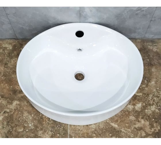 Овальная накладная раковина Bauedge BAU Nimb 51x41, с отверстием под смеситель, белая NS0004