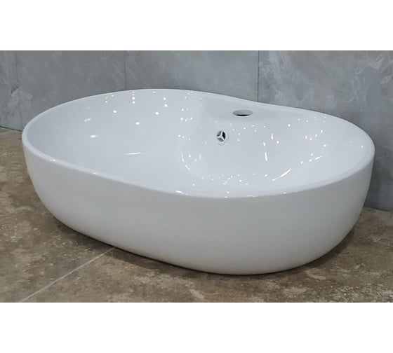 Овальная накладная раковина Bauedge BAU Nimb 60x42, с отверстием под смеситель, белая NS0005