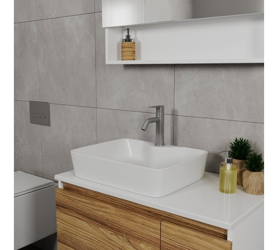 Прямоугольная накладная раковина Bauedge BAU Cerama 48x37, с отверстием под смеситель, белая NS0002