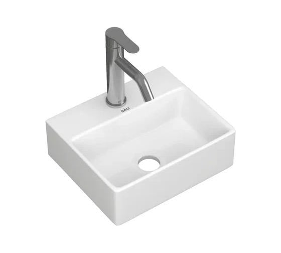 Прямоугольная накладная раковина Bauedge BAU Cerama Mini 33x28, с отверстием под смеситель, белая NS0003 1