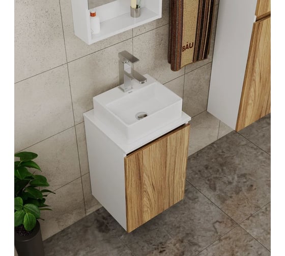 Прямоугольная накладная раковина Bauedge BAU Cerama Mini 33x28, с отверстием под смеситель, белая NS0003