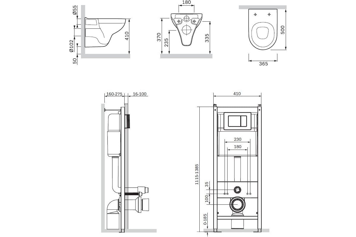 Комплект инсталляция с клавишей AM.PM белый с подвесным унитазом Gem с ...