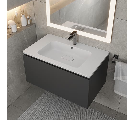 Раковина кварцевая для ванной Uperwood Lagoon Quartz_80 см, прямоугольная, белая матовая, жасмин 297000017